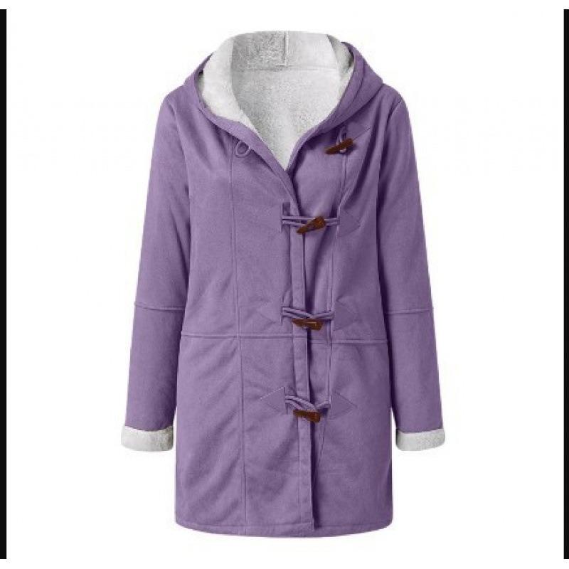 Women S Long Sleeve Fleece Warm Coat Horn Button Casual Outerwear