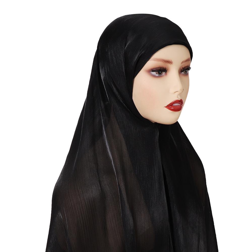 Новые однотонные хиджабы с блестками, 2 шт., с подшляпкой, мусульманские женские мягкие головные платки из блестящего атласного крепа.