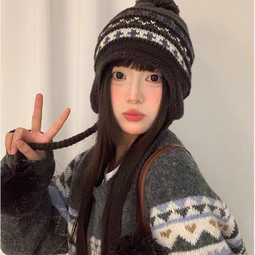 Warm Fair Isle Style Beanies Printed Ear Protection Hat Retro Jacquard Knitted Hat Autumn