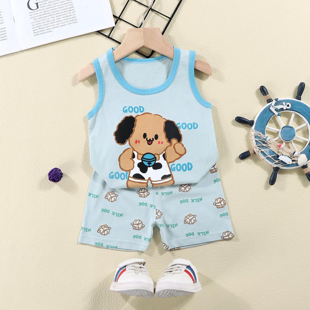 Children's Vest Suit Summer Girls Shorts Clothes Baby Korean Boys Sleeveless Suit Children's Clothing