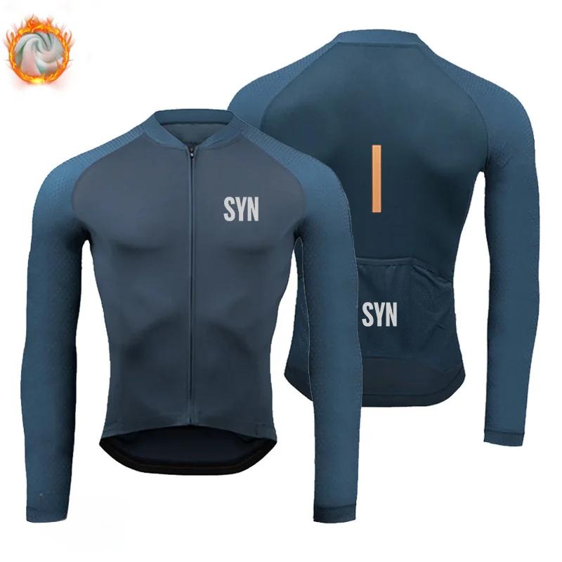 BIEHLER-Thermal Fleece Cycling Clothing Long Sleeves Warm Jersey Set Windproof Sportswear MTB Road Bike Winter