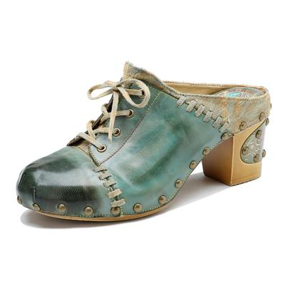 Модные джинсовые сандалии 7,5 см Этническая строчка Овчина Натуральная кожа Летние массивные каблуки Женские шлепанцы Ручная работа Мокасины Обувь