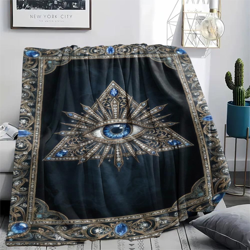 1Pc Knowing Eye Print Flannel Blanket, High quality Comfortable for All Seasons, Home Decor, Warmth and Comfort, Perfect for Christmas Gifts W136