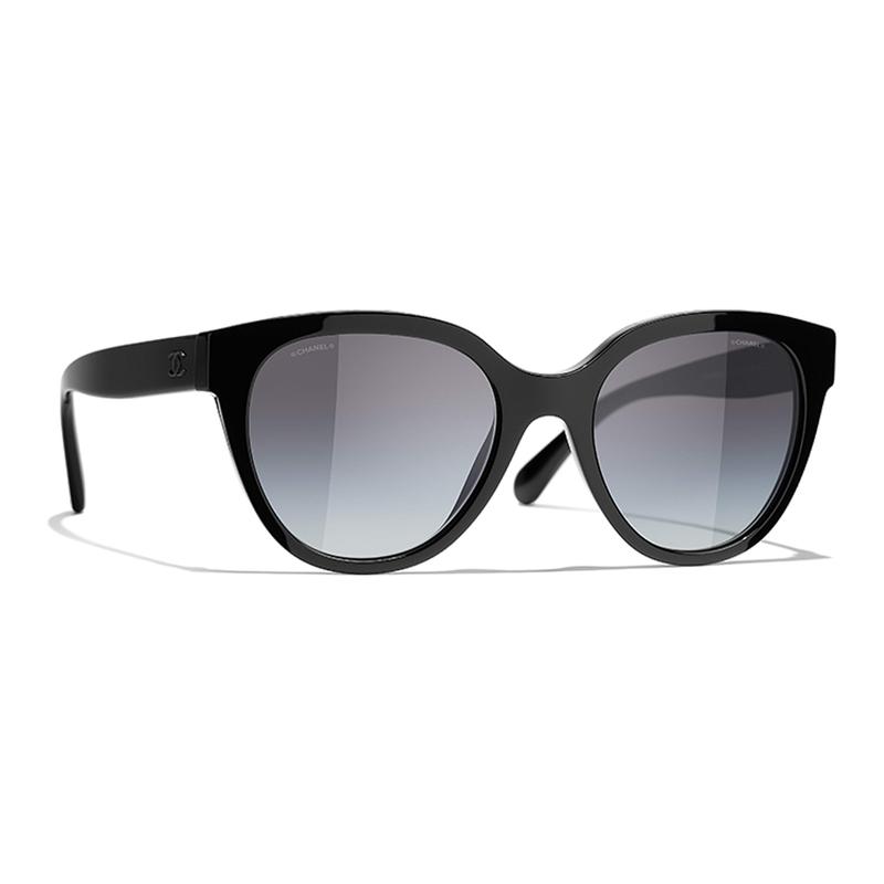 CHANEL letter decoration acetate frame butterfly sunglasses women's black