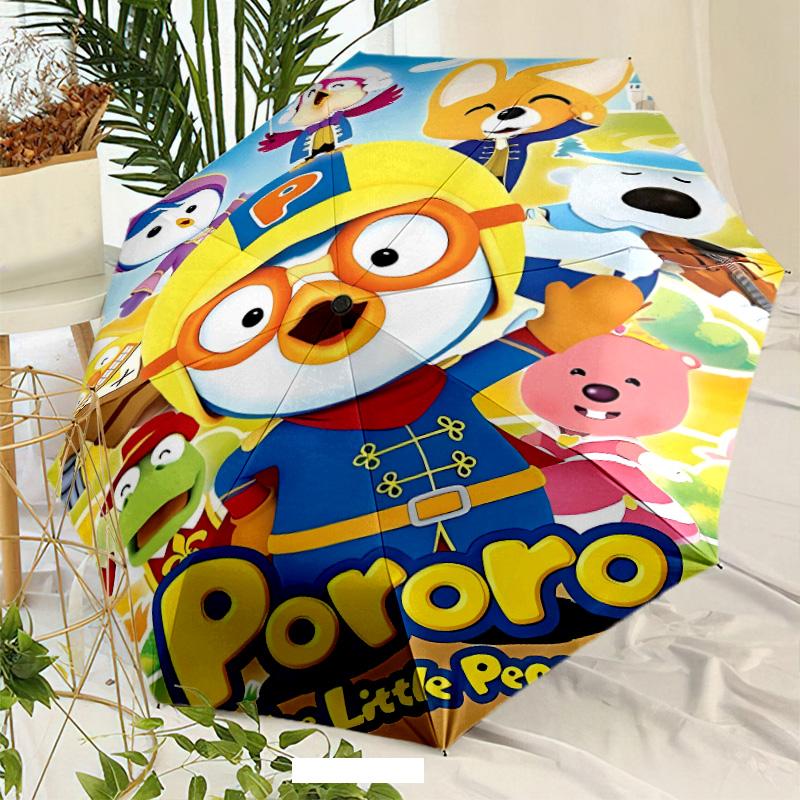 Pororo Umbrella with Automatic Open/Close & Self-8-Rib Heavy-Duty Umbrella, Compact Travel Umbrella Suitable for Outdoor