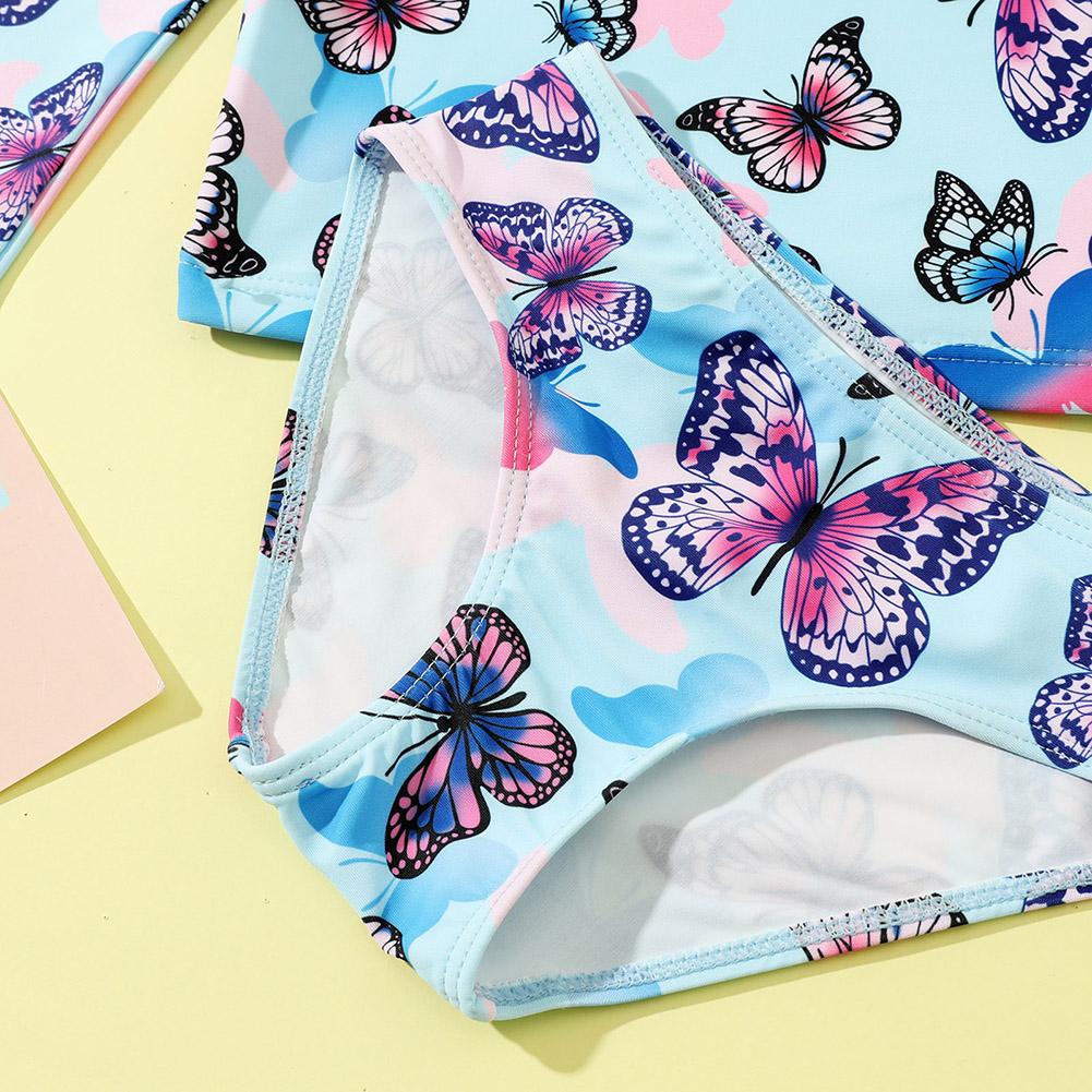 Baby Toddler Girls Rashguard Two Pieces Swimsuit Set Long Sleeve Strawberry Print Bathing Suits Ruffle Striped Bikini Bottoms Swimwear 1-6T