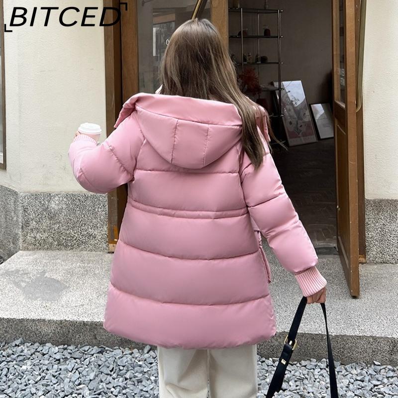 BITCED Plus Size Women's Mid-Length Winter Coat with Waist-Defining Hood, Oversized Pockets and Thickened Quilted Lining