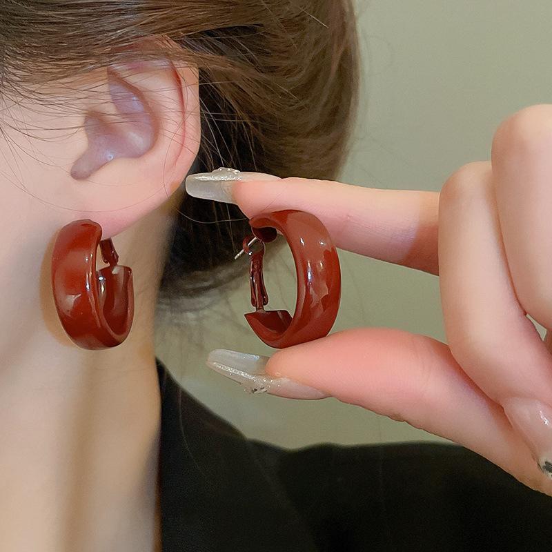 Серебряная игла ретро Гонконгский стиль капельное масло круглые серьги нишевые серьги с характером модные легкая роскошь летние женские высококлассные серьги
