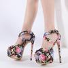 Sweet Style Flowers Cloth Platform Pumps Women Stiletto Sexy Peep Toe 16CM Extreme High Heels Party Banquet Shoes Size 42