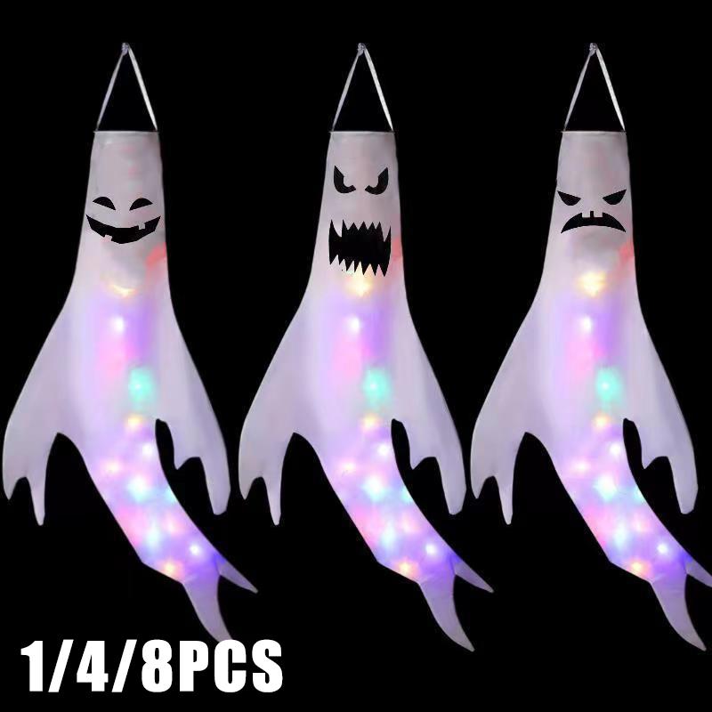 Halloween Decor Ghost Hanging LED Light Up Wind Tube Ornament for Party Scene Decoration Spooky Props Haunted House Decorations