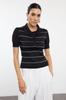 Women's Elegance Style Sweater Black Polo Neck Striped Knitwear Sweater