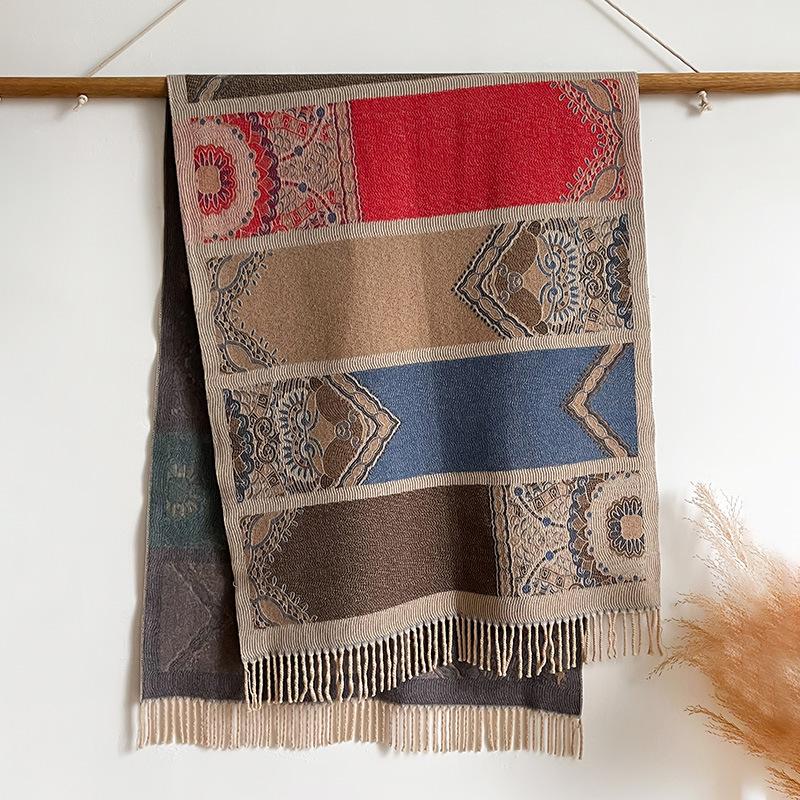 Ethnic Style, Color-Block Style, Fashion, Going Out, Warm Shawl, Cape, Scarf, Women