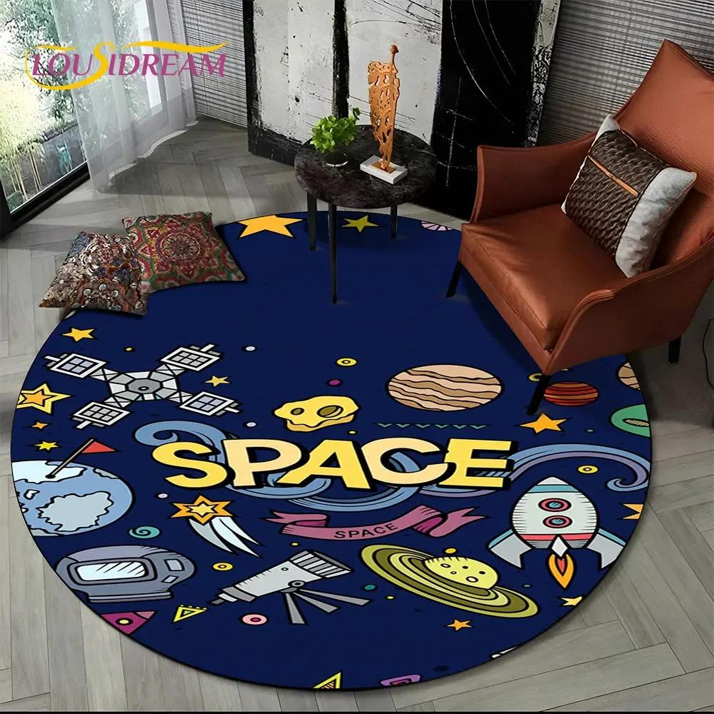 3D Космонавт Космический Мультяшный Круглый Ковер, Ковер для Гостиной Детской Спальни Дивана Игровой Комнаты, Нескользящий Коврик
