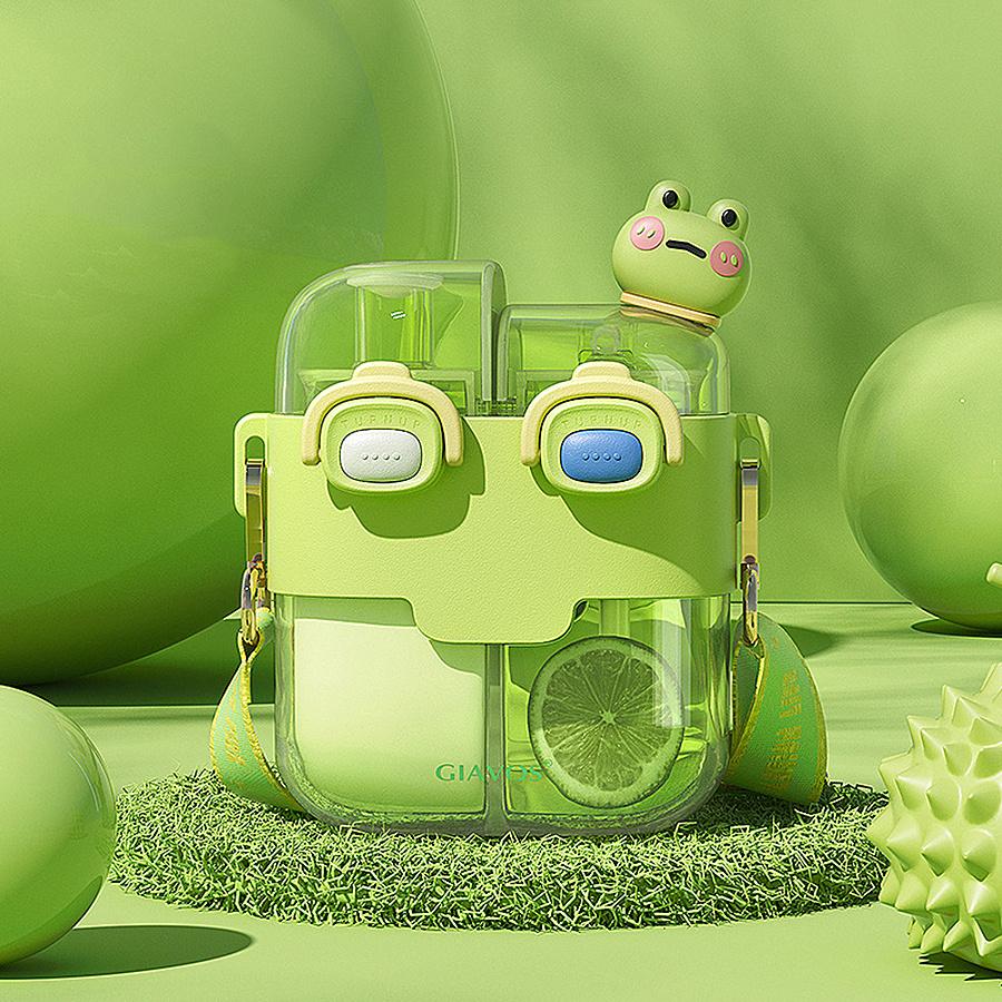 1 шт. 17,92/26,37 унц. Портативная герметичная бутылка для воды с двумя отсеками, соломинкой и ремешком для школы, спорта и путешествий - Оставайтесь гидратированными в дороге!