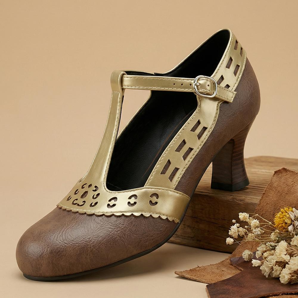 Женские Туфли-лодочки на ремешке-Т Киттен Хиллс Вырезанные из ПУ Обувь Маленькие Большие Размеры 32 50