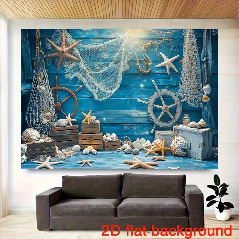 1pc Party Polyester Banner - Ocean element background decoration suitable for home room and party background decoration