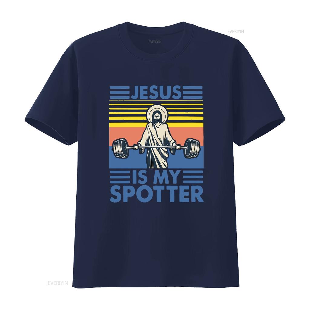 Retro Vintage Funny Jesus Is My Spotter Gym Workout Print Casual T Shirt vintage Washed Soft Versatile Slightly Unisex
