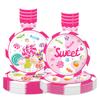 Sweet Candy Theme Party Disposable Tableware Pink Lollipop Plates Cups Napkins Kids Girls Happy Candy Birthday Party Supplies