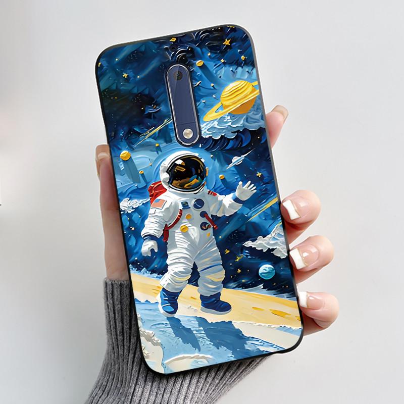 Чехол Для Nokia 5 Эстетичный Модный Милый Кот Мультяшный Черный Мягкий ТПУ Чехол для Телефона Для Nokia 5 Чехол-Бампер TA-1053 TA-1024