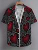 Men's Casual Hawaiian Shirt with Heart Print, 100% Polyester, Short Sleeve, Button Front, Collared, Regular Fit, 120g/m² - Spring/Summer Beachwear
