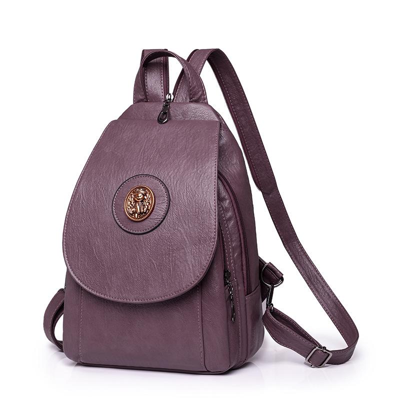 PU Backpack Women's Solid Color Large Capacity Travel Backpack