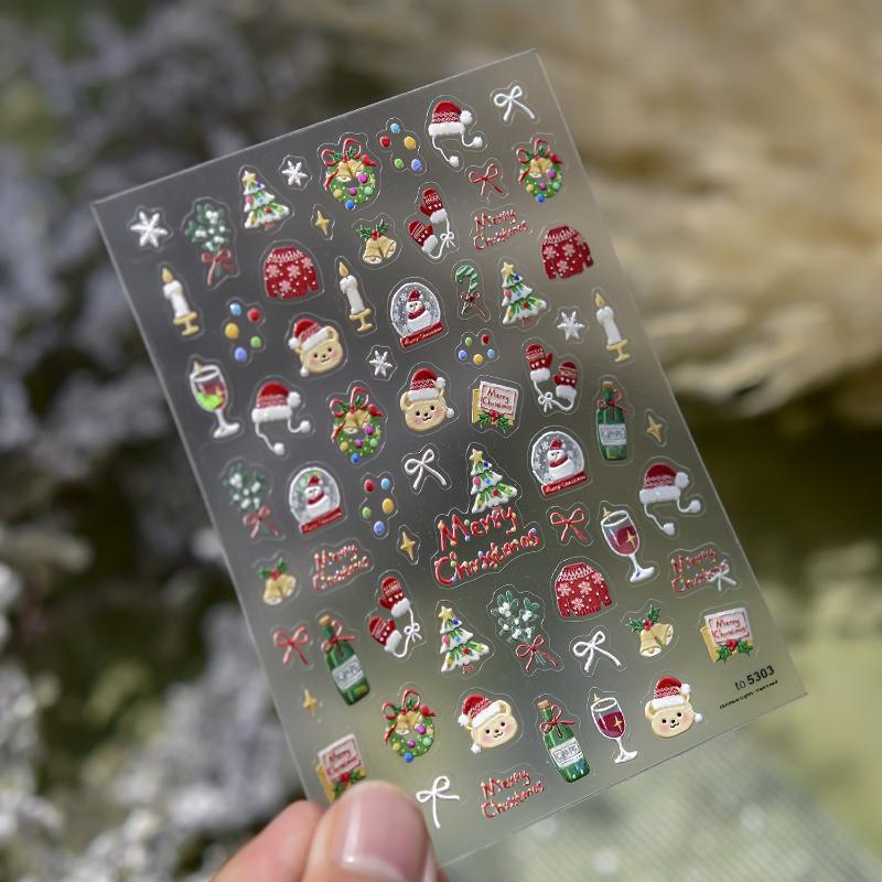 Зимнее металлическое украшение для рождественской елки, наклейки для дизайна ногтей, наклейки для ногтей DIY, милые мультяшные, хрустальный шар, Санта Клаус, маникюрные наклейки