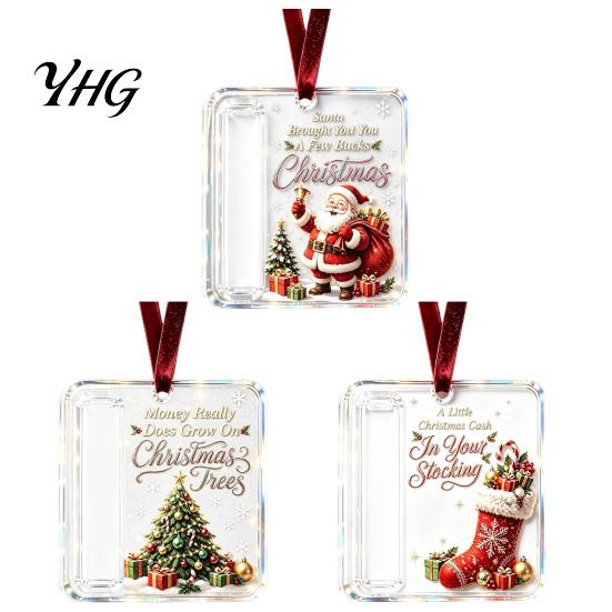 Reusable Acrylic Gift Holder 3 Pcs Christmas Cash Ornament, Money for Cash, Clear Tree Ornaments Xmas Hanging Decoration, Holiday Gifts Stocking