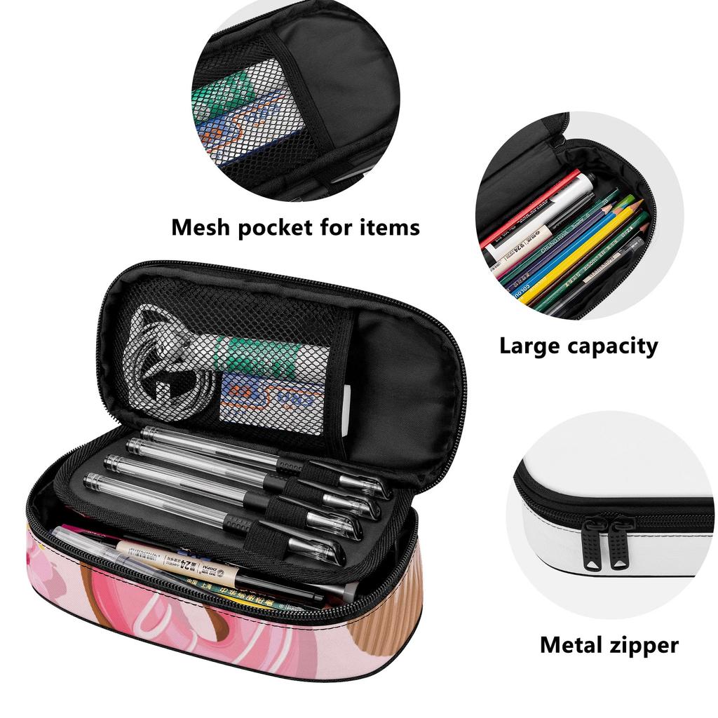 Pencil Bag Spacious Storage Easy Open Zipper 300D Polyester with Spacious Main Pocket Mesh Layer and Pen Slot Divider for Students