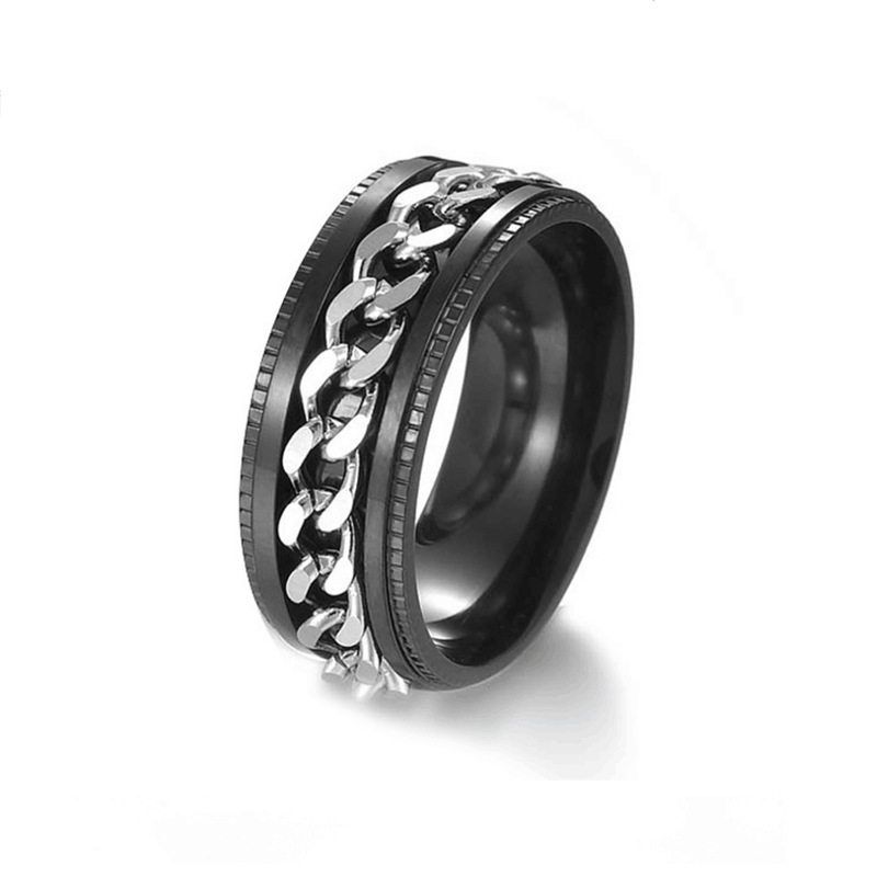 Cross-Border Supply Titanium Steel Rotatable Chain Ring European and American Stainless Steel Couple Ring Japanese and Korean Jewelry