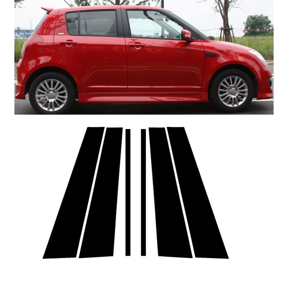 6 шт. Полированные накладки на стойки для Suzuki Swift 5-дверный 2005 2006 2007 2008 2009 2010 2011 2012 2013-2016 Наклейки на отделку окон дверей