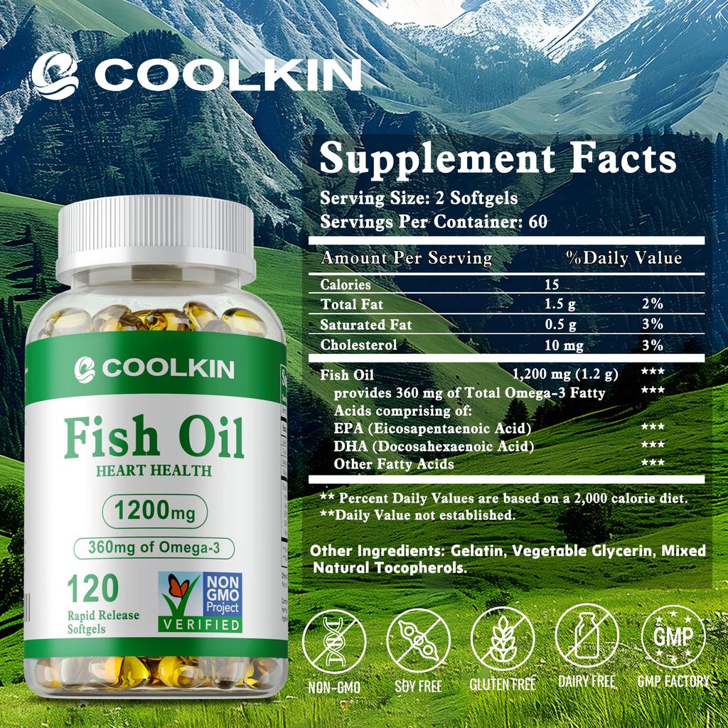 Premium deep-sea fish oil Omega-3 capsules, scientifically formulated with EPA and DHA, support heart and joint health.
