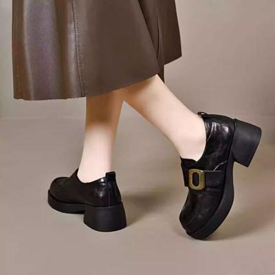 Ретро Маллард маленькие кожаные туфли женские 2025 осень новые в британском стиле на толстом каблуке лоферы с французской пряжкой-ремнем одинарные туфли