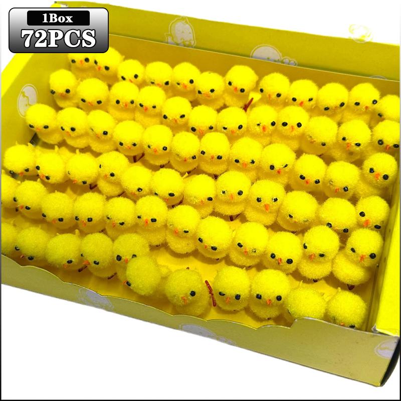 72-216PCS Yellow Cotton Ball Chick Easter Plush Chicken for Holiday Decorations Party Decor Cute Easter Decorations for Kids