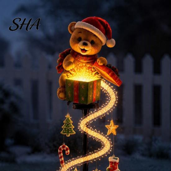Creative Lawn Stakes for Parties Solar Christmas Garden Stake Light, Cute Gingerbread House/Elf Boy/Bear Outdoor Waterproof Lights Pathway Lamp