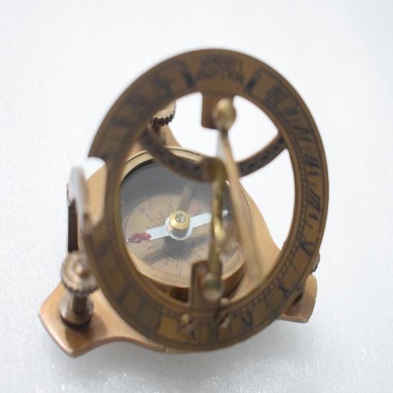 Handmade Brass Sundial Compass with Leather Case – Authentic Maritime Navigation Tool (7.62 Cm)
