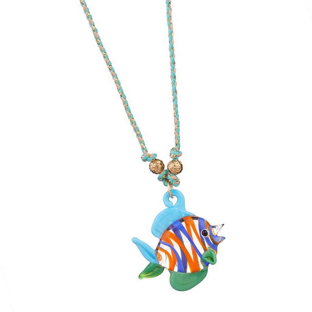Fish Glass Pendant Necklace Adjustable Chain Necklace Unique Fish Necklace Glass Texture for Casual or Formal Wear