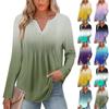 Женская Мода Повседневная Плиссированная Футболка с V-образным Вырезом Однотонная с Длинным Рукавом Элегантные Топы