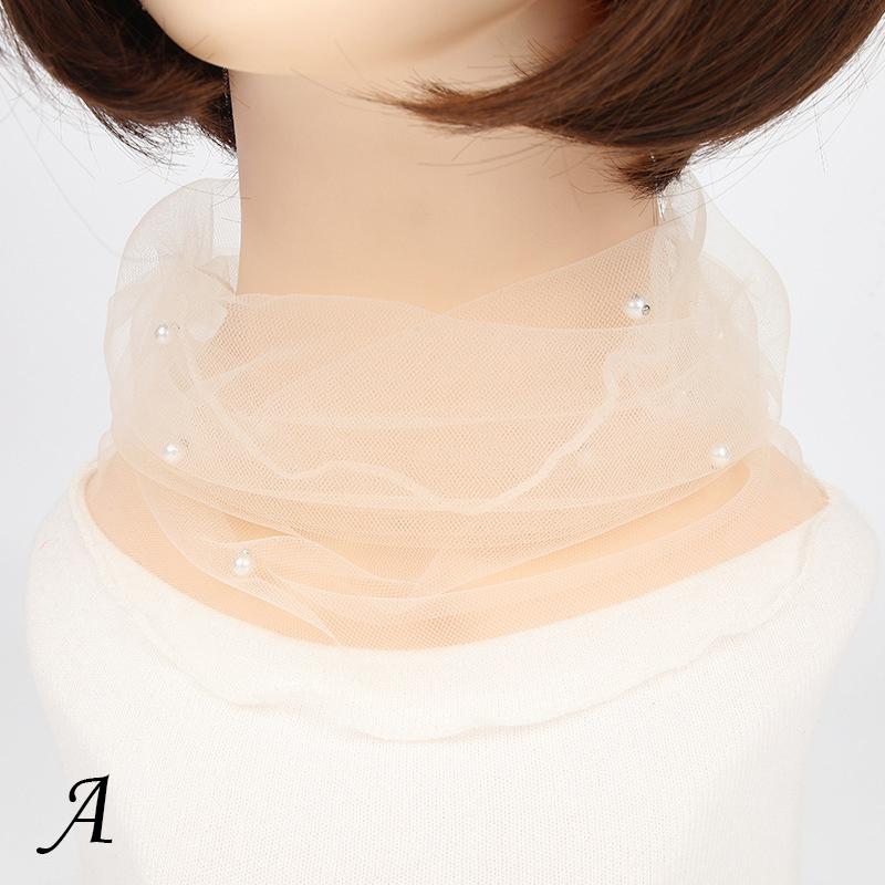 Women Clothing Accessories Transparent Scarf Circle Scarf Pearl Decor Mesh Fashion Elegant