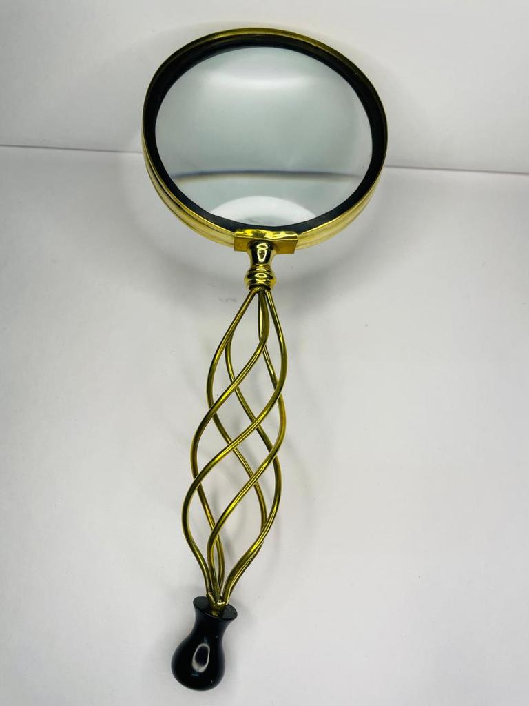 Antique Brass Magnifying Glass: Carved Handle, Vintage Decor