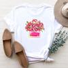 (Asian Size)  Tee Top Fashion Flower Lovely Style Cute Trend Women Print T Shirt Woman Summer Female T Clothing Short Sleeve Graphic T-shirts