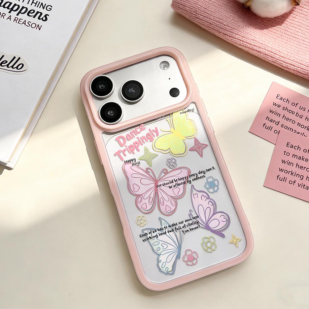 Яркий чехол-бабочка в стиле граффити для iPhone 15/14/17 Pro Max - Прозрачный, Полное покрытие, Защита от падений.