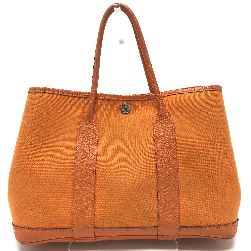 HERMES Garden Party TPM Tote Bag Hand Bag Leather/Canvas Orange
