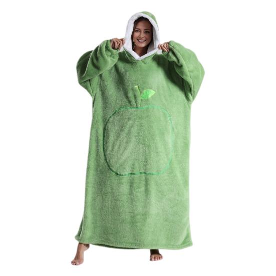 Winter Wearable Blanket Bathrobe with Big Pocket Thick Double-sided Fleece Loose Long Sleeves Pajamas Heat Retention Full Protection Home Lazy