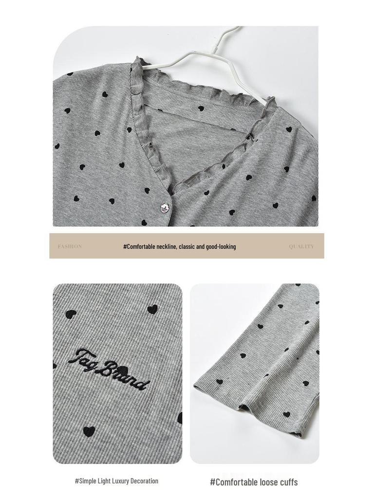 Женский модальный пижамный комплект для весны и осени: Кардиган, Длинный рукав, Свободный крой, Большой размер