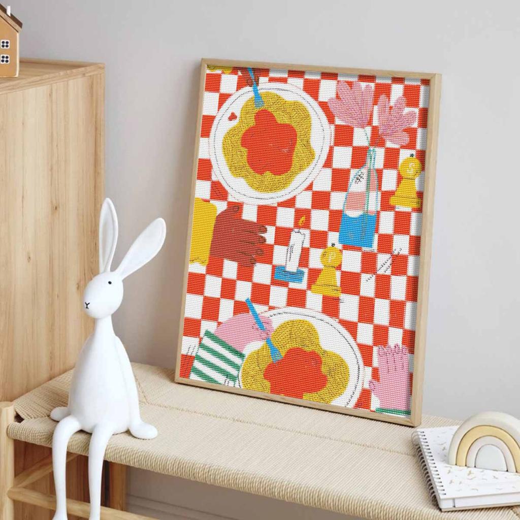Diamond painting painting kit aesthetic food and checkered tablecloth handmade diy home decoration painting