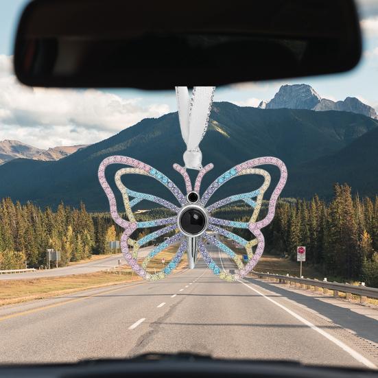 Metal Projection Pendant Christmas Angel Ornament Rhinestone Bird Butterfly Decoration Memory Keepsake Gift for Family Friends Couples Pet Owners