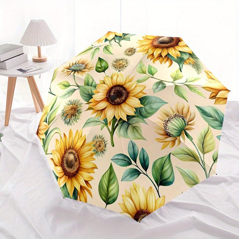 1pc Automatic Open/Close Umbrella with Sunflower Floral pattern - Auto Umbrella with Durable Metal Frame & Lightweight Plastic