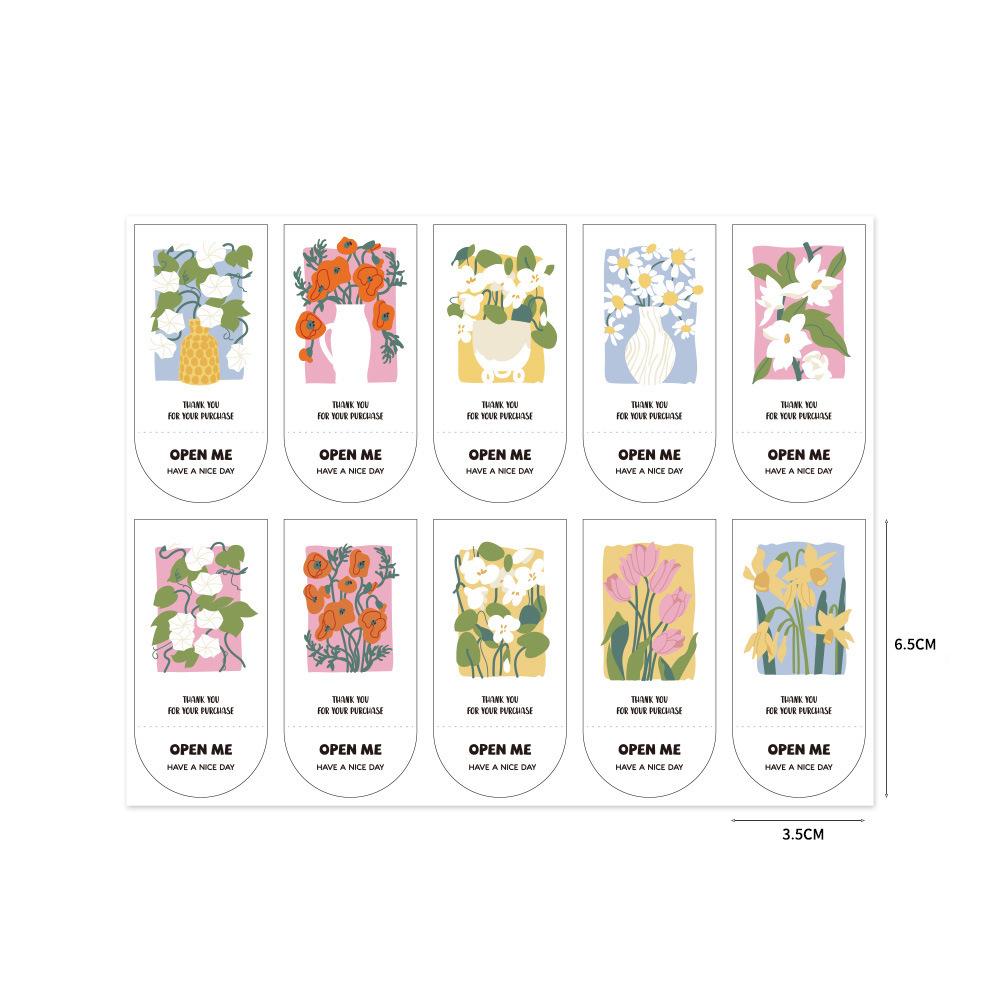100pcs/pack Cute Flowers Open Me Sticker Thank You For Your Order Stickers for Small Business Package Gift Wraps Decor