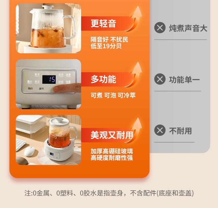 Liren [Full Glass] Home Office Tea Making, Stewing, Multi functional Water Pot for Health Preservation
