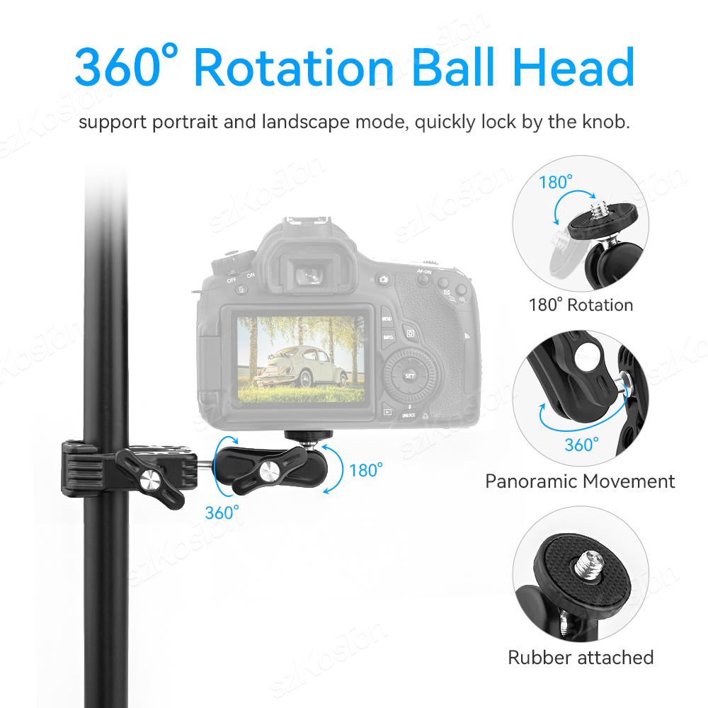 Металлический суперзажим с отверстием 1/4'' 3/8'' с двойной шаровой головкой Magic Arm Clamp для телефона, видеокамеры, монитора, светодиодной подсветки, микрофона